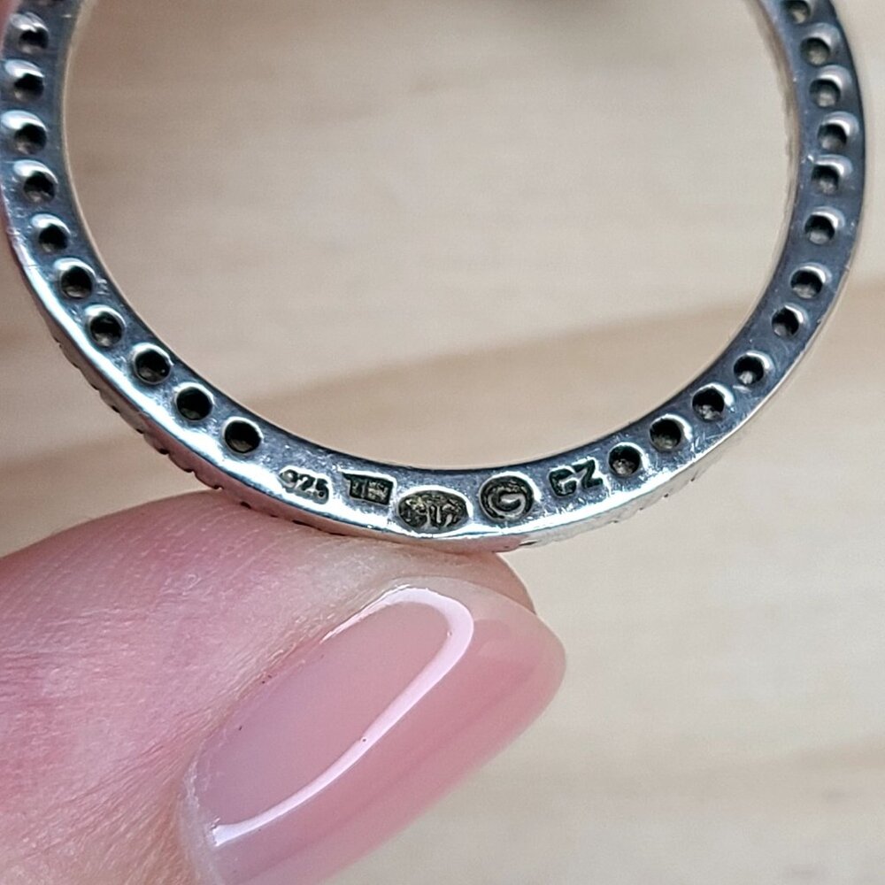 Vtg Sterling Silver & Cubic Zirconia Round Circle Pendant 925 Hallmarked 1" - Picture 6 of 8